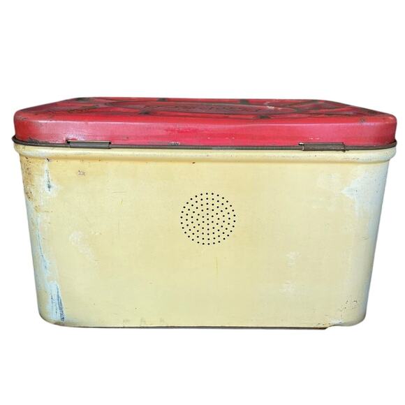 Vintage Metal Bread Box Tin Red White Hinged Floral Primitive Empeco Farm MCM - Picture 6 of 16